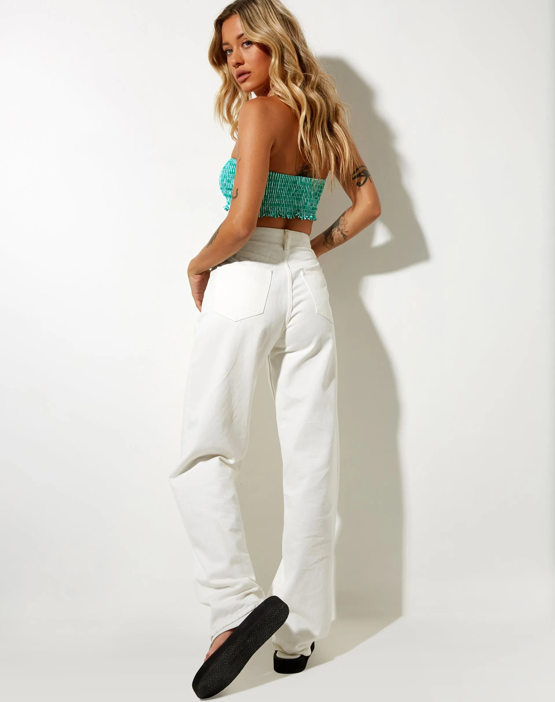 Kupkee Crop Top in Vertical Stripe Green and White sold by Motel Rocks product image thumbnail 5