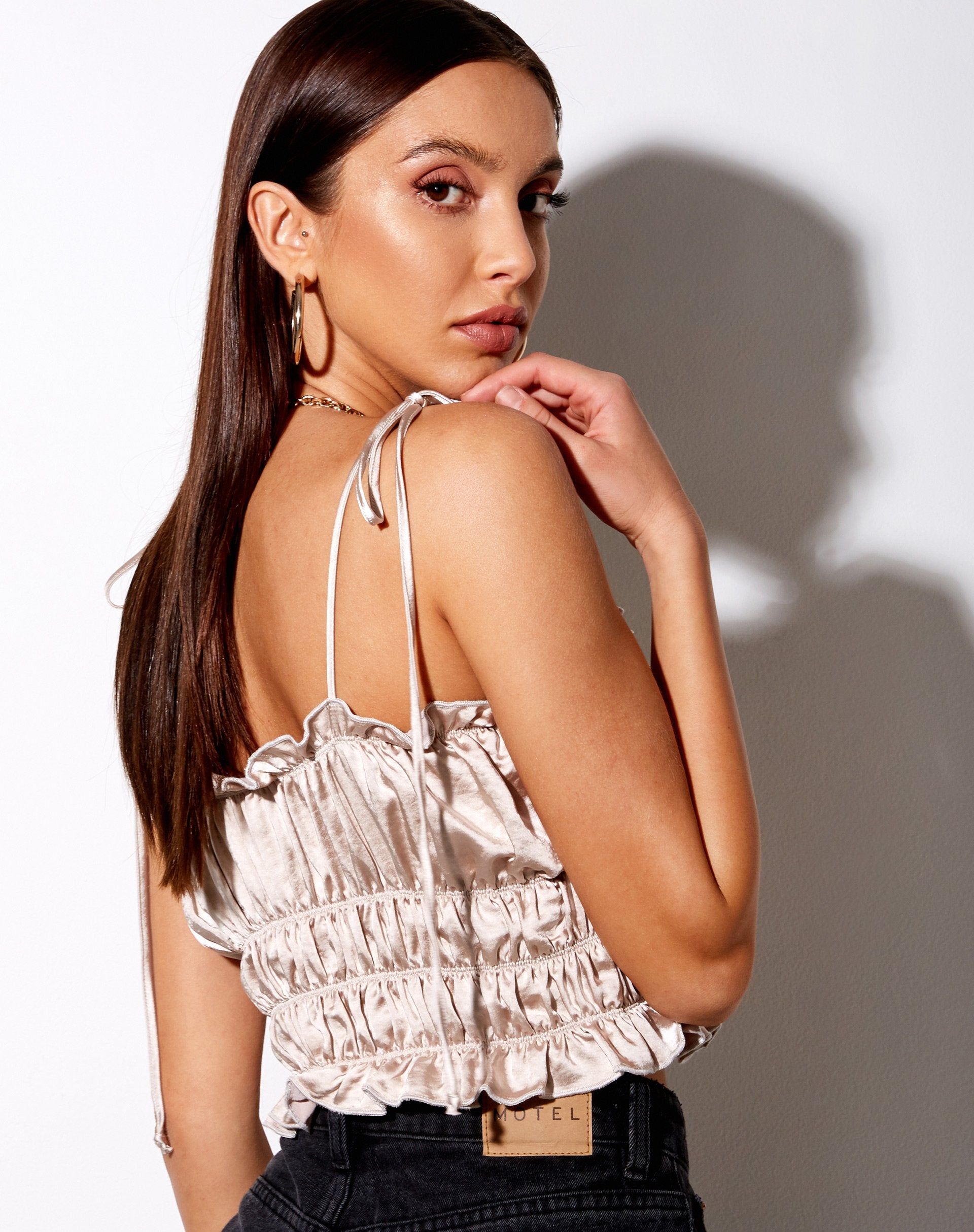Silvia Cami Top in Satin Champagne sold by Motel Rocks product image thumbnail 2