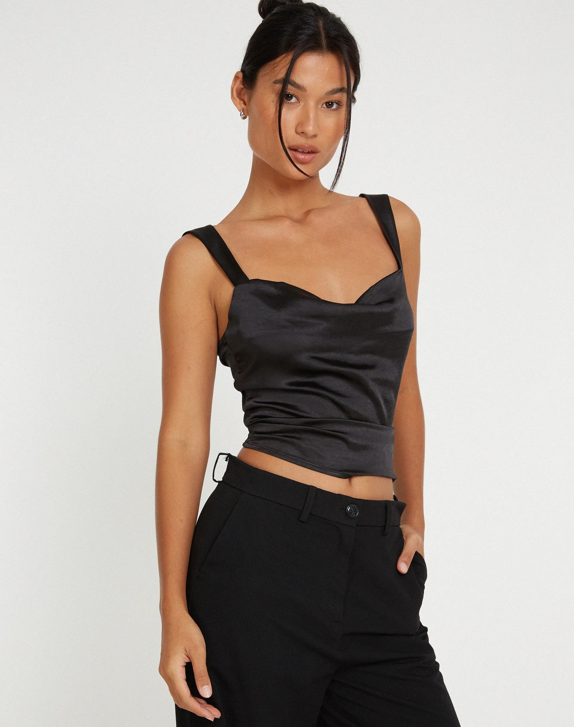 Kanaya Top in Satin Black sold by Motel Rocks