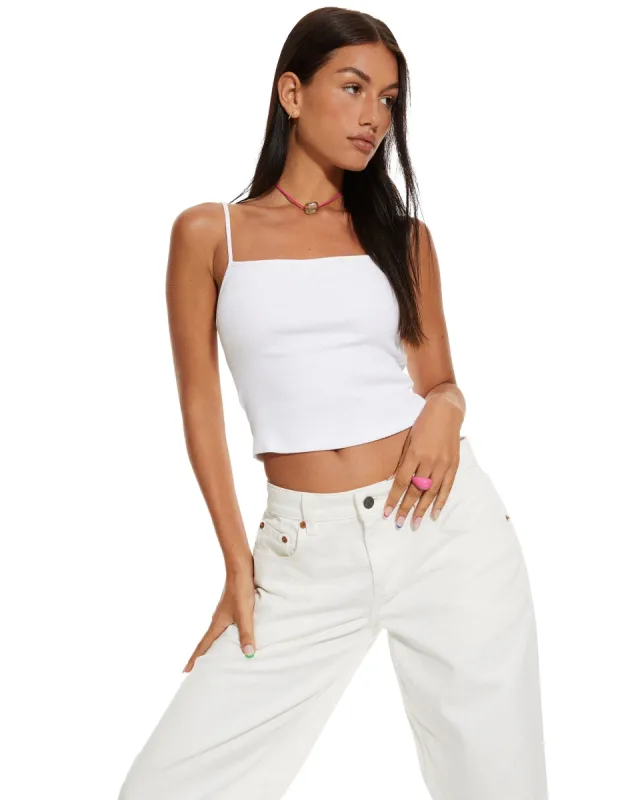 MOTEL X BARBARA Yoon Ribbed Crop Top in White sold by Motel Rocks
