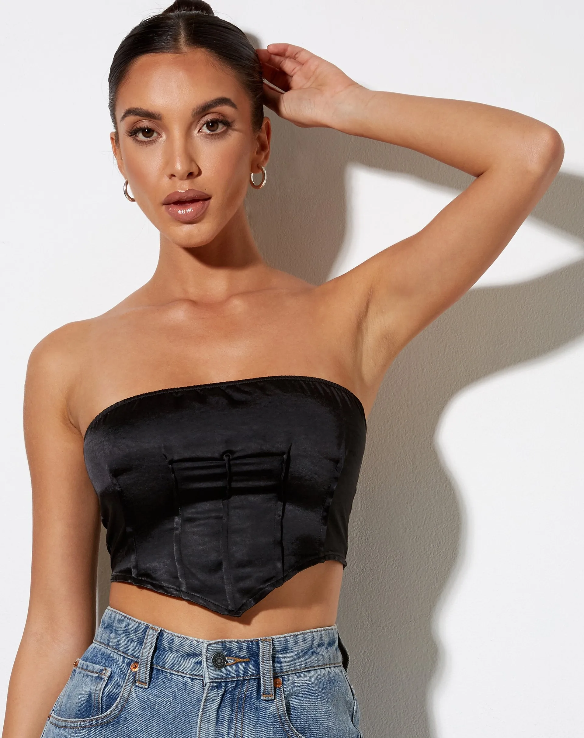 Sanja Bandeau Top in Satin Black sold by Motel Rocks product image thumbnail 3