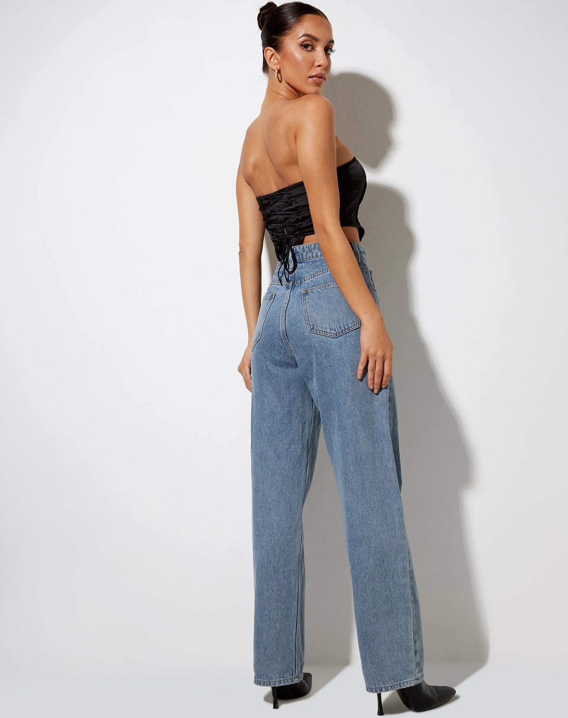 Sanja Bandeau Top in Satin Black sold by Motel Rocks product image thumbnail 4