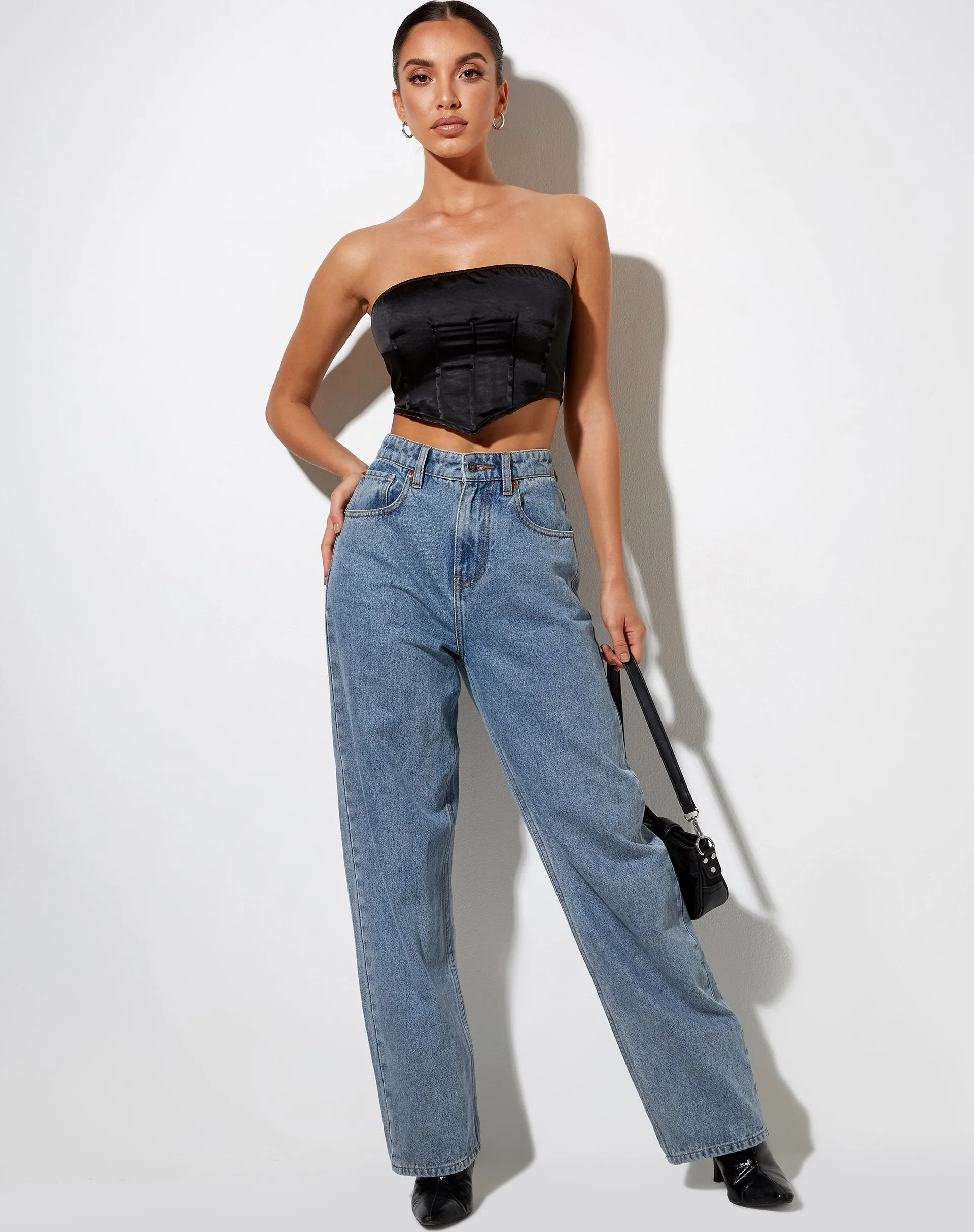 Sanja Bandeau Top in Satin Black sold by Motel Rocks product image thumbnail 2