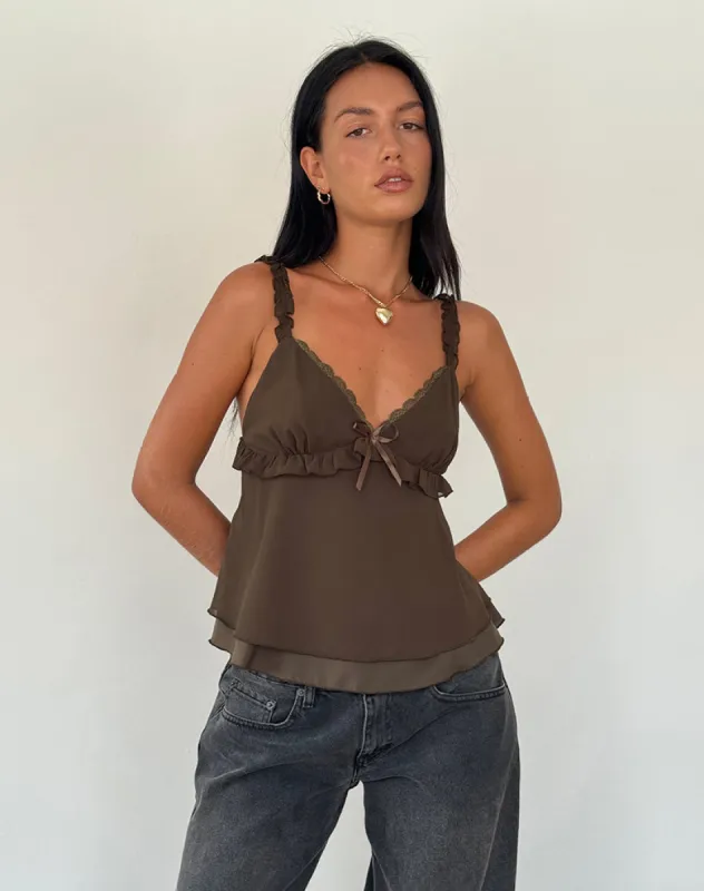 Melinda Frill Cami Top in Chiffon Olive sold by Motel Rocks
