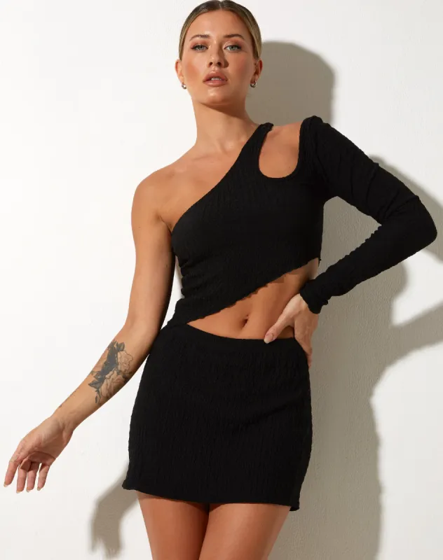 Guida Mini Skirt in Bubble Jersey Black sold by Motel Rocks
