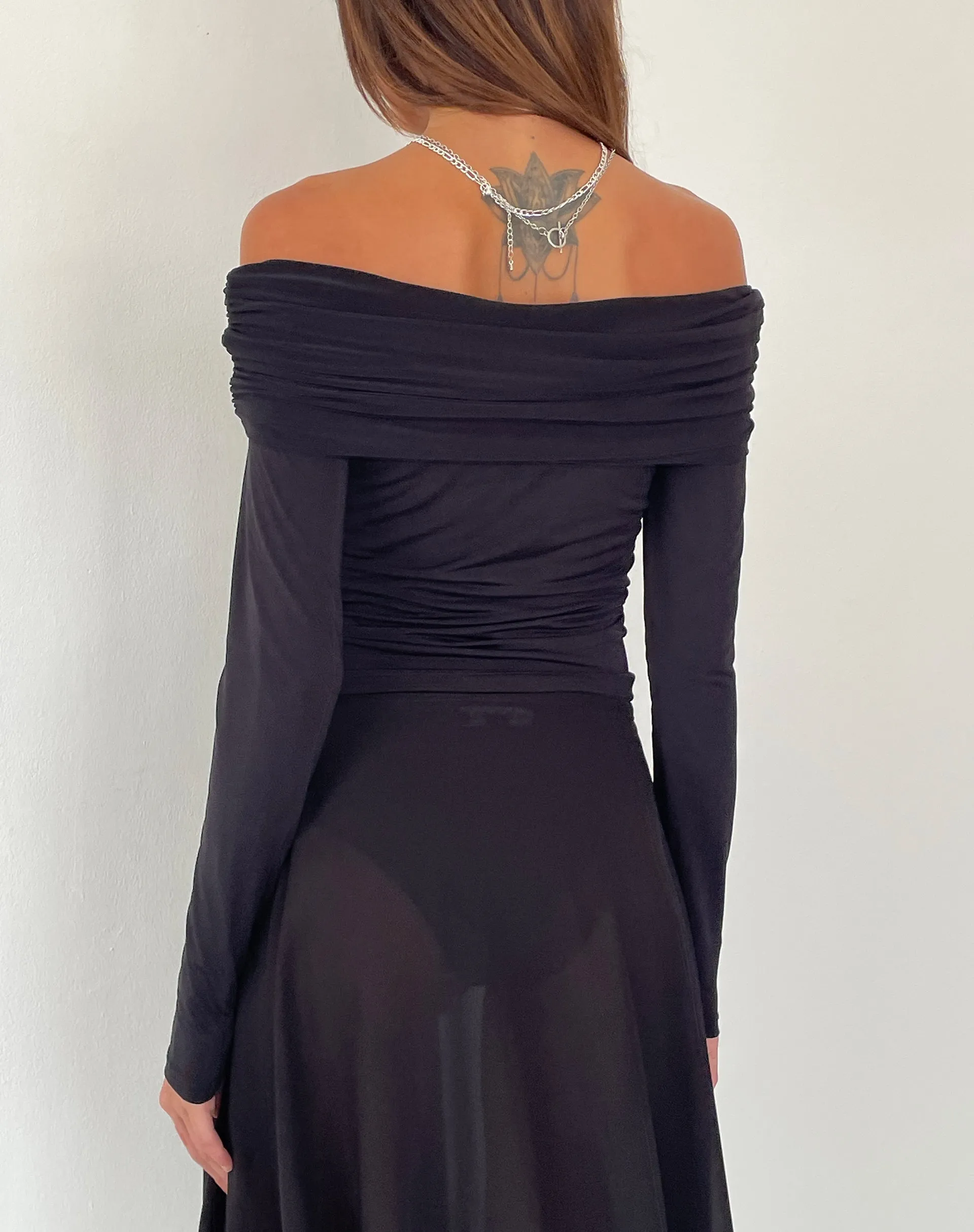 Andi Long Sleeve Bardot Top in Slinky Black sold by Motel Rocks product image thumbnail 4
