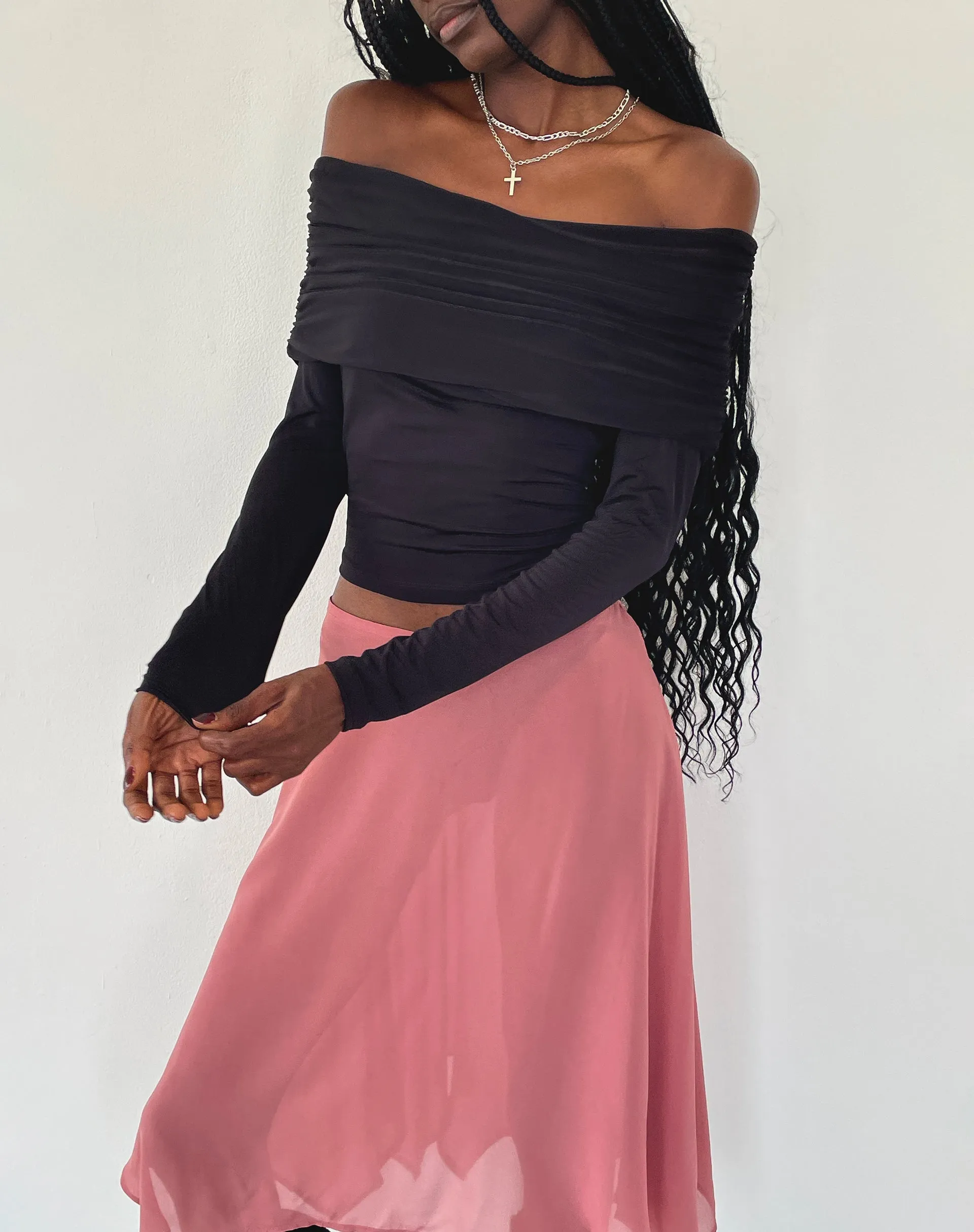 Andi Long Sleeve Bardot Top in Slinky Black sold by Motel Rocks product image thumbnail 5