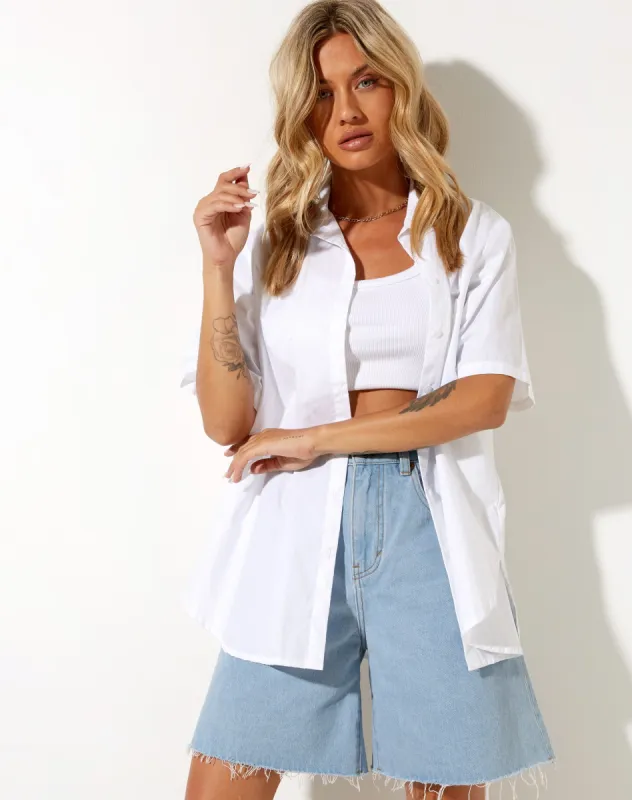 Smith Short Sleeve Shirt in Poplin White sold by Motel Rocks