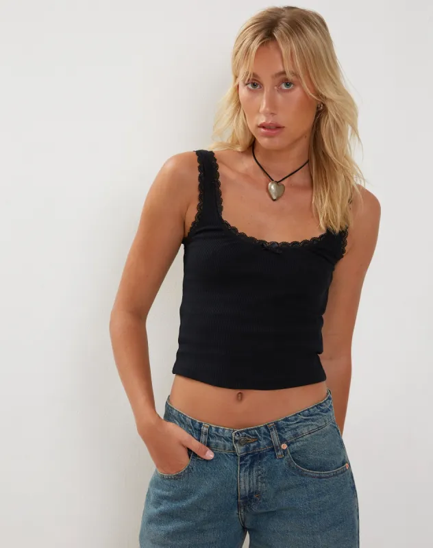 Carillo Lace Trim Vest Top in Black sold by Motel Rocks