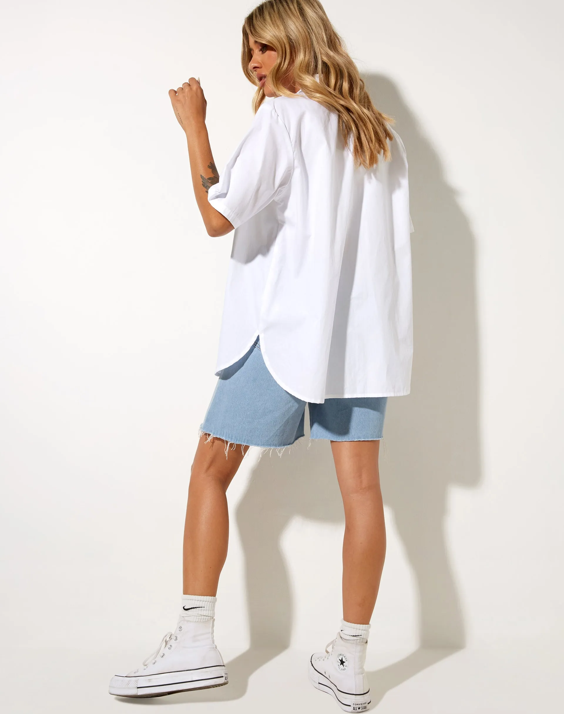 Smith Short Sleeve Shirt in Poplin White sold by Motel Rocks product image thumbnail 4