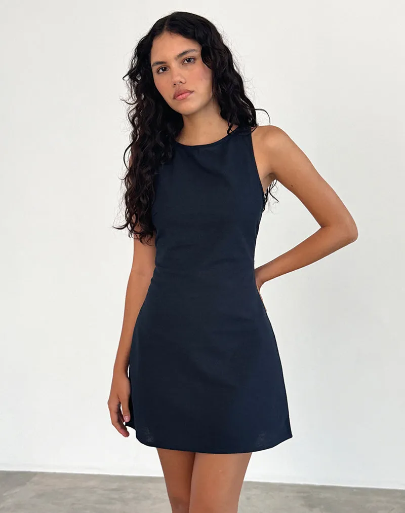 Sveta Sleeveless Mini Dress in Linen Tapshoe Black sold by Motel Rocks product image thumbnail 4
