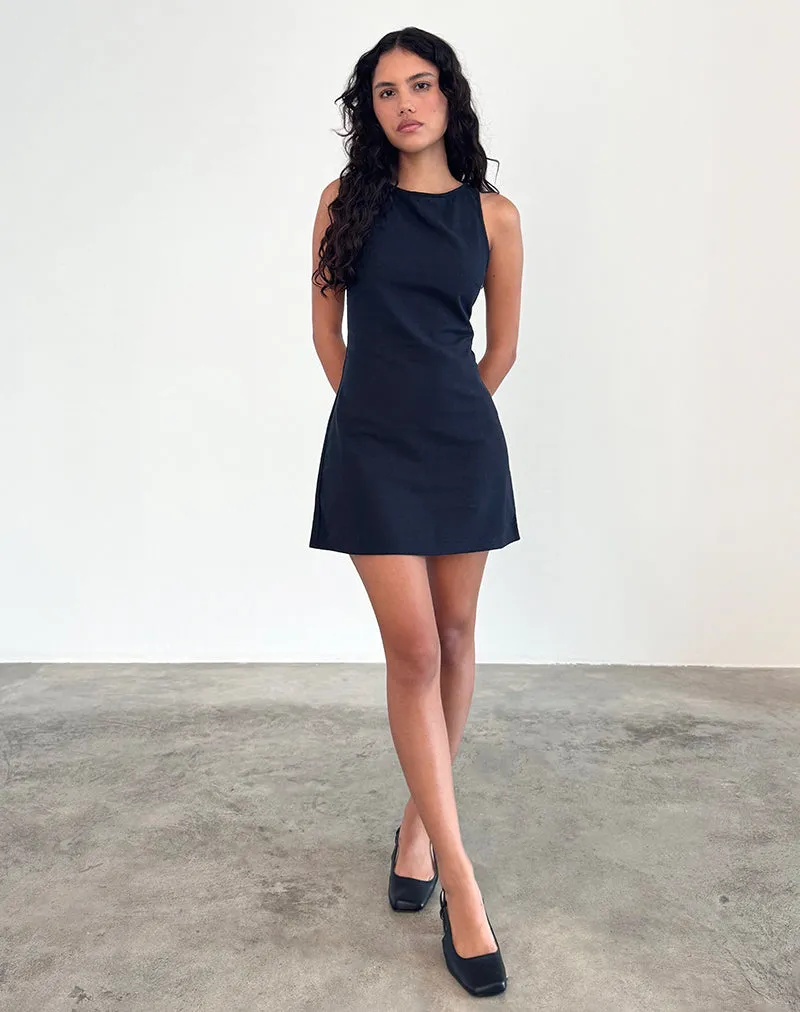 Sveta Sleeveless Mini Dress in Linen Tapshoe Black sold by Motel Rocks product image thumbnail 3