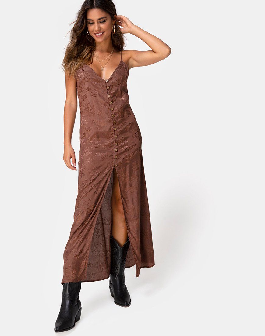 Senia Dress in Satin Rose Chocolate sold by Motel Rocks product image thumbnail 3