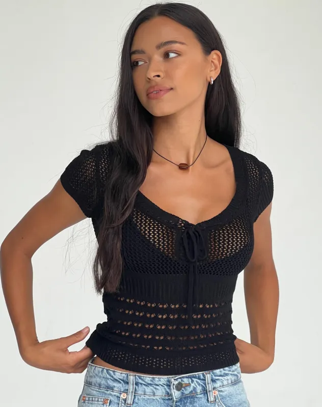 Maika Knitted Top in Black sold by Motel Rocks