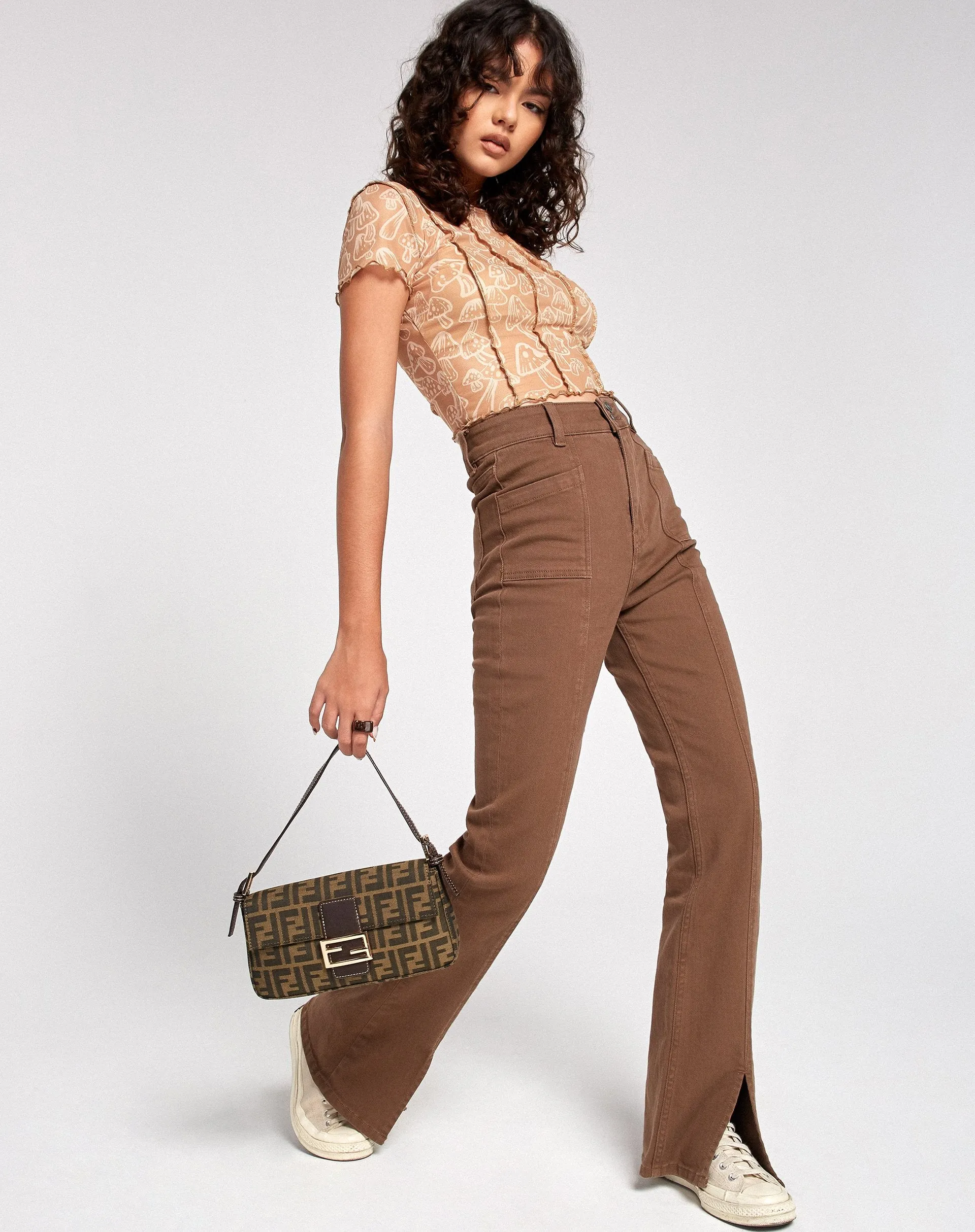 Tinara Crop Top in Tan Mushroom sold by Motel Rocks product image thumbnail 2