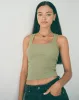 Roxe Ribbed Vest Top in Dark Sage sold by Motel Rocks