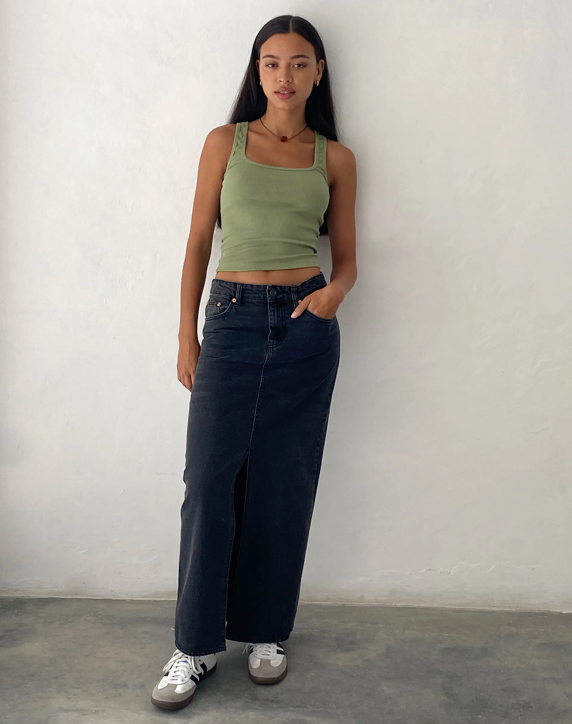 Roxe Ribbed Vest Top in Dark Sage sold by Motel Rocks product image thumbnail 4