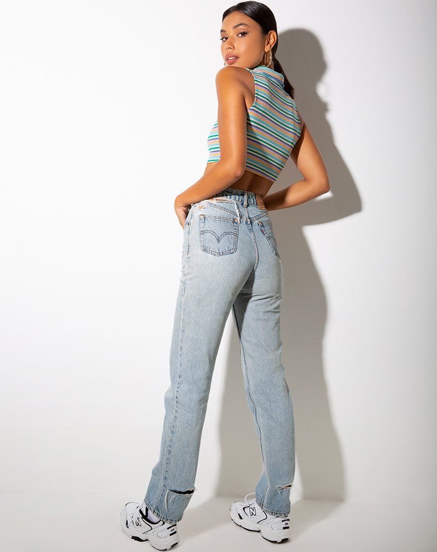 Raco Crop Top in Rib Green Purple and Yellow sold by Motel Rocks product image thumbnail 4