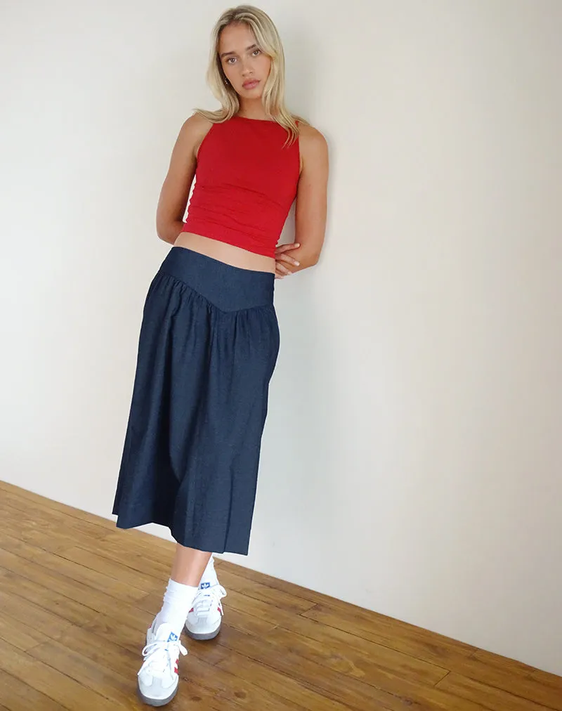 Seraya Midi Skirt in Denim Chambray Indigo sold by Motel Rocks product image thumbnail 4