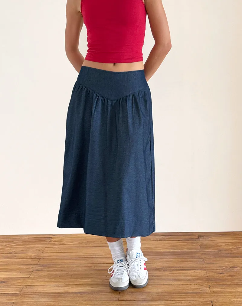 Seraya Midi Skirt in Denim Chambray Indigo sold by Motel Rocks