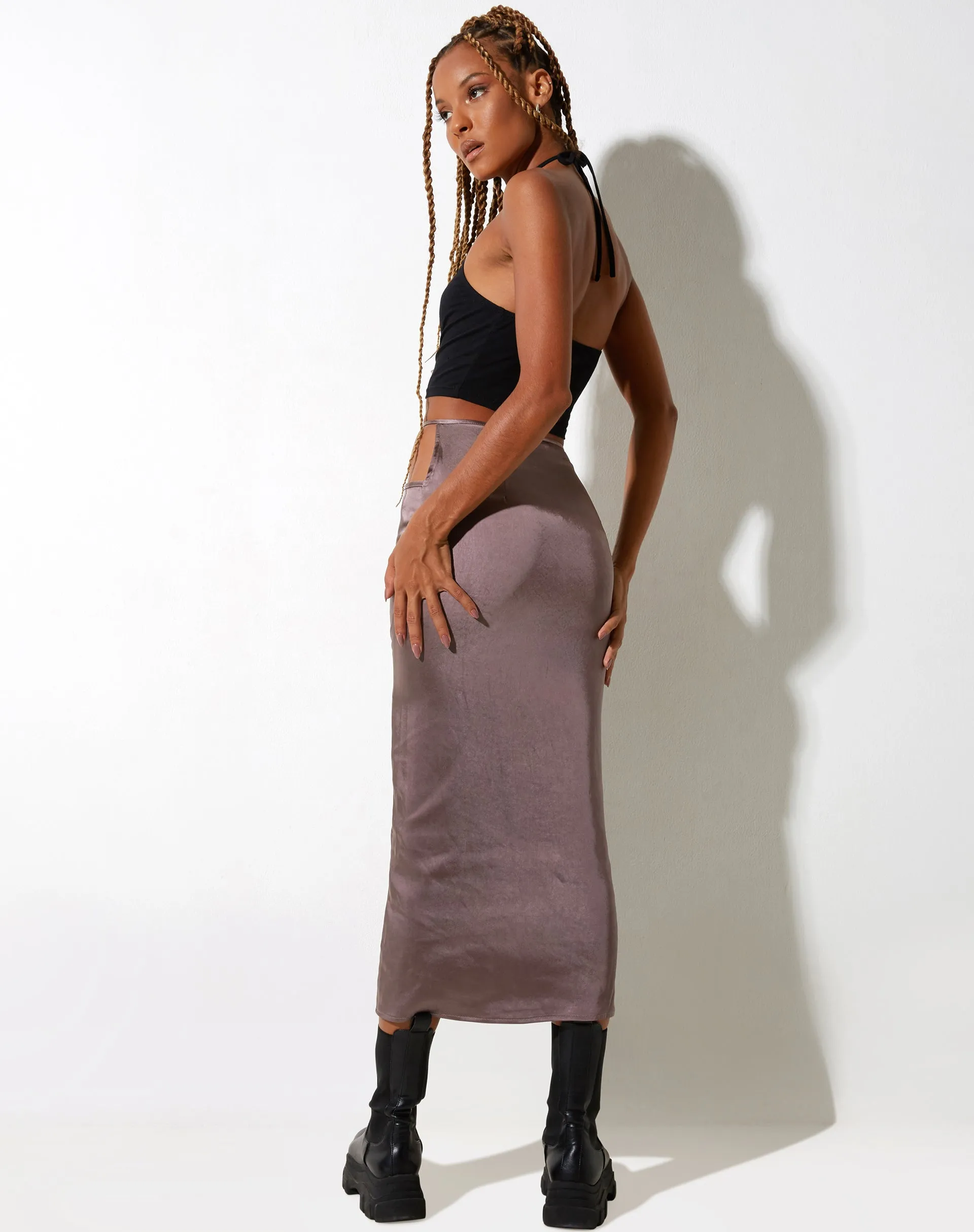 Gardy Midi Skirt in Satin Steel sold by Motel Rocks product image thumbnail 4