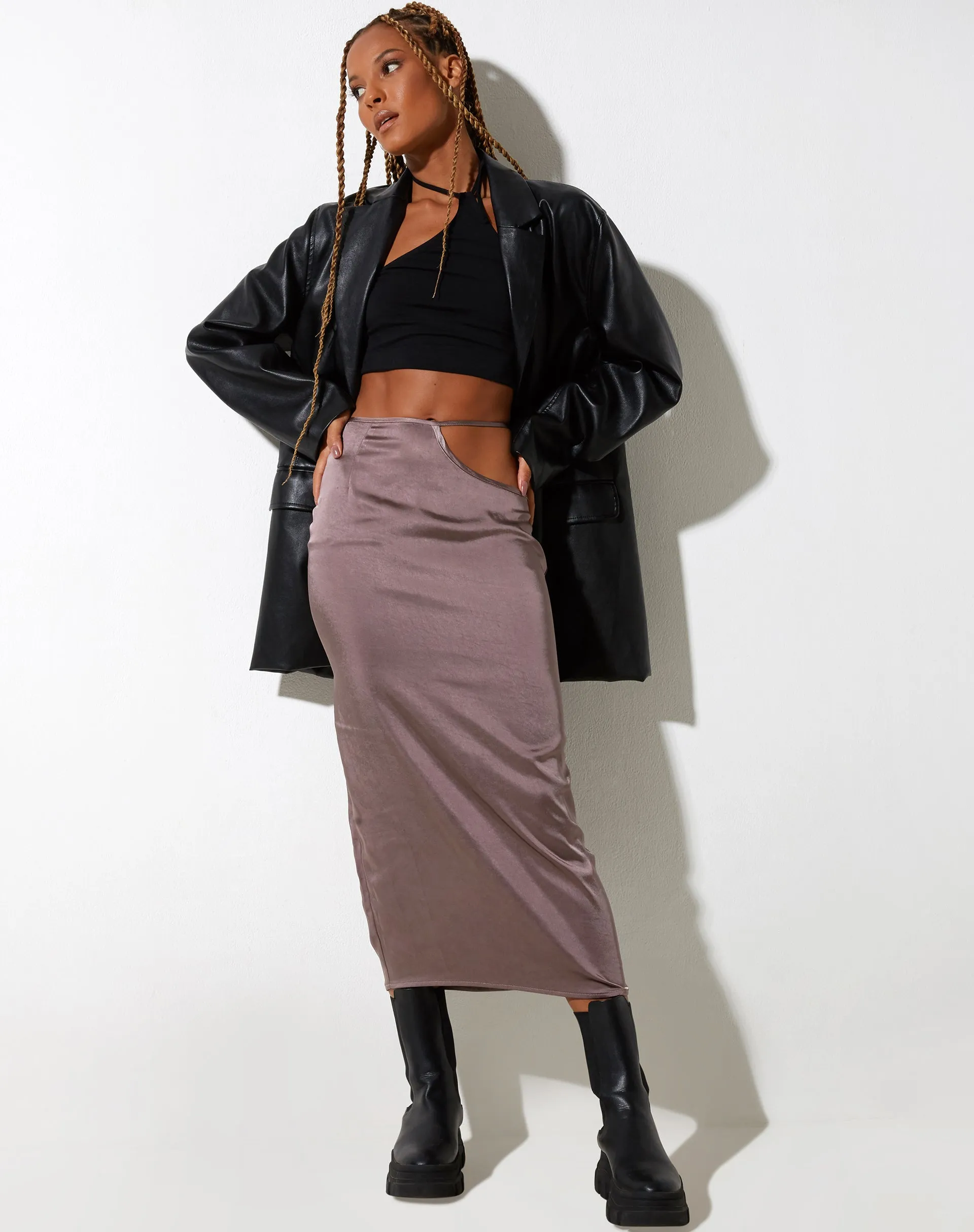 Gardy Midi Skirt in Satin Steel sold by Motel Rocks product image thumbnail 3