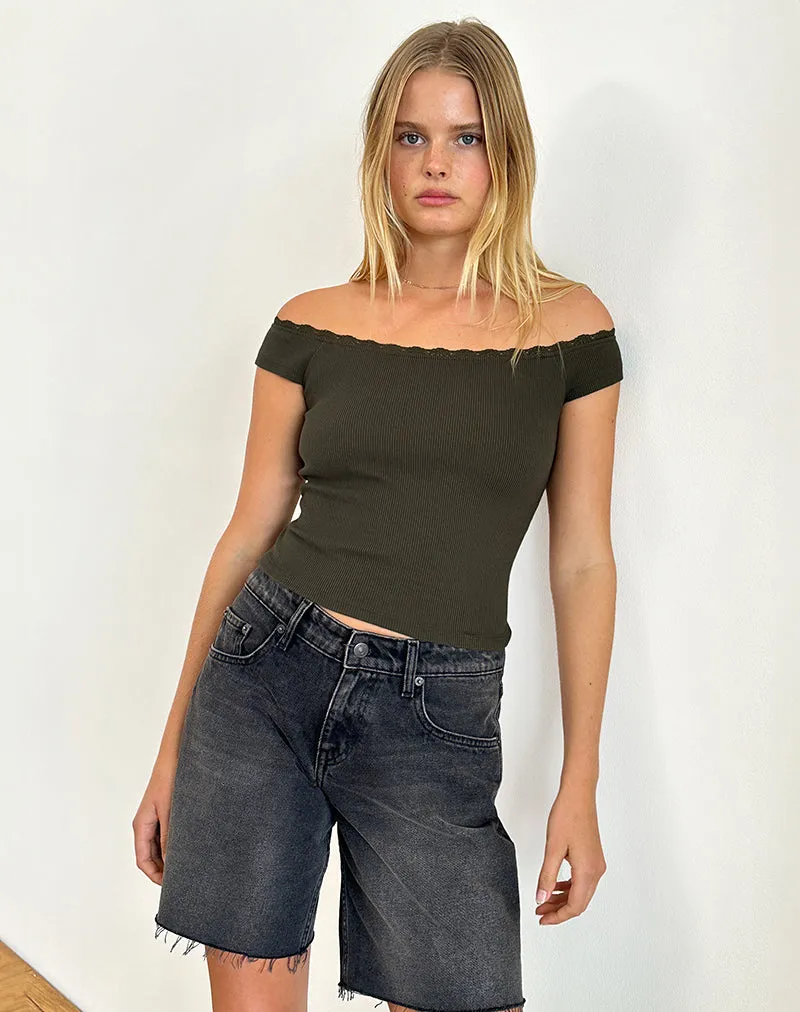 Chacha Top in Olive Rib Lace sold by Motel Rocks product image thumbnail 2