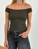 Chacha Top in Olive Rib Lace sold by Motel Rocks