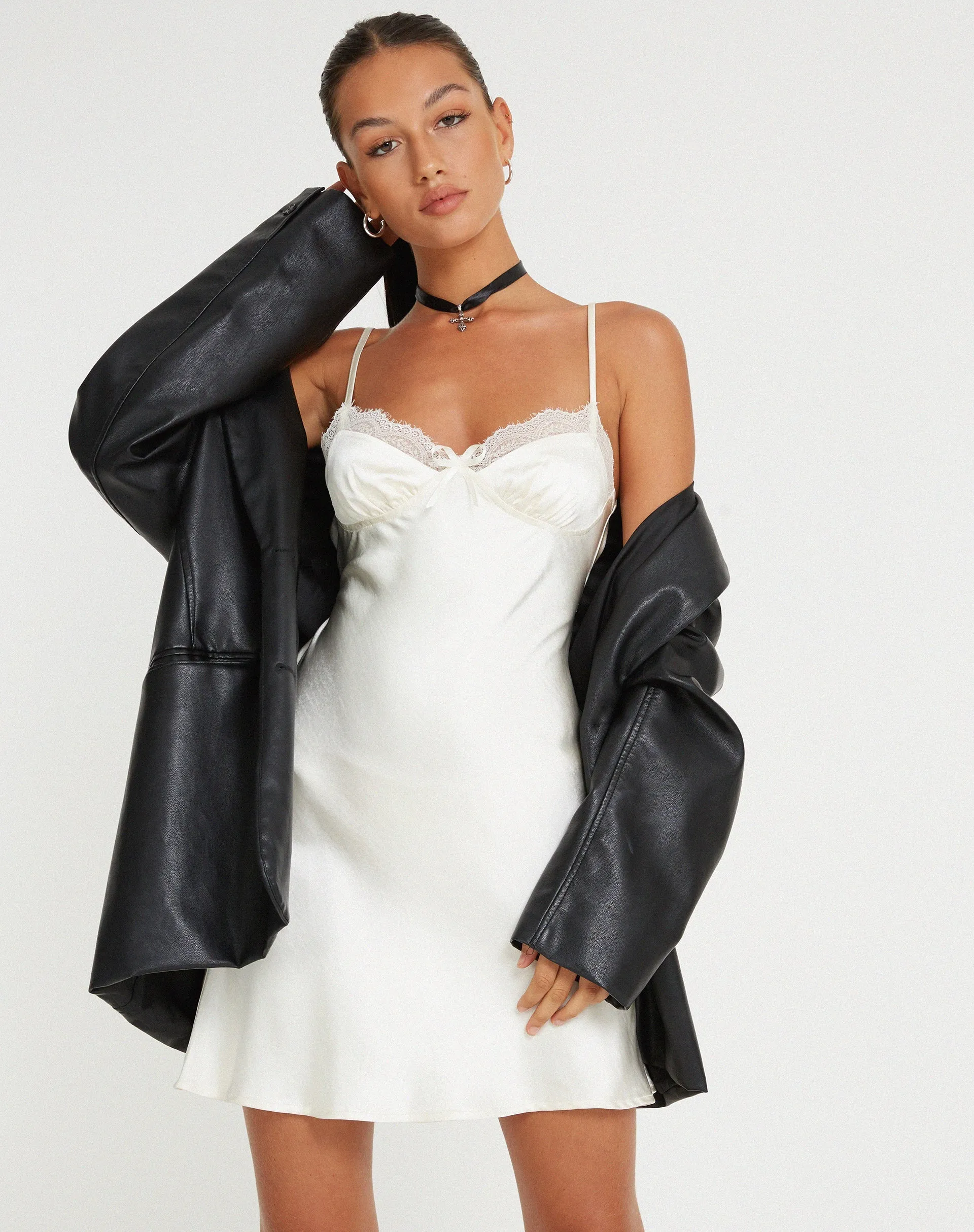 Larue Mini Dress in Satin Ivory sold by Motel Rocks product image thumbnail 4