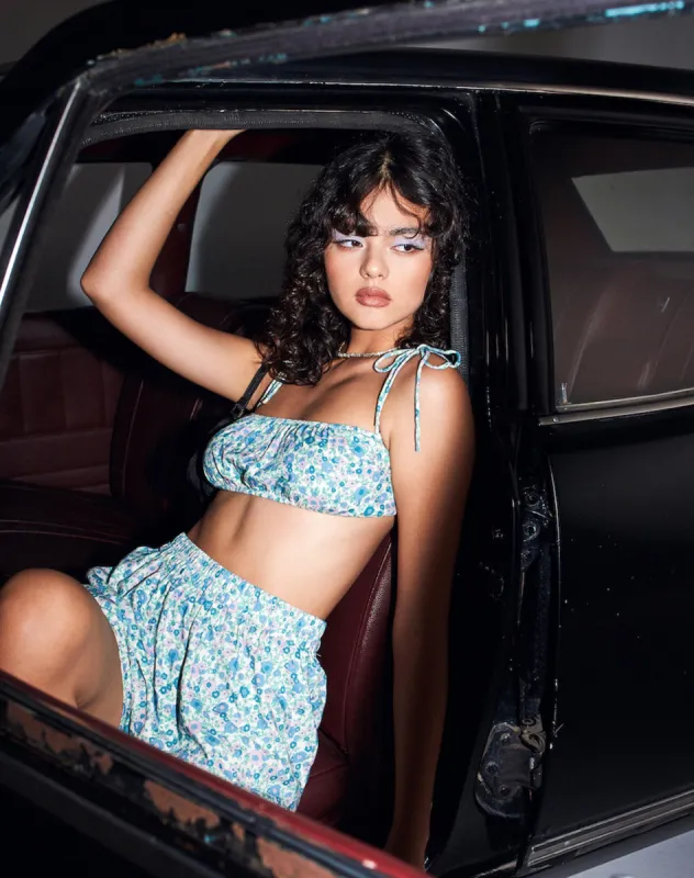 Hepsie Crop Top in Flower Power Blue made by Motel Rocks