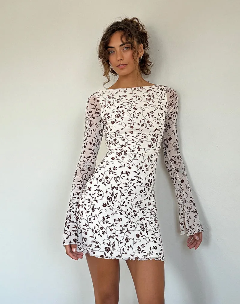 Sevila Long Sleeve Mini Dress in Stem Flower Flock Brown sold by Motel Rocks product image thumbnail 4