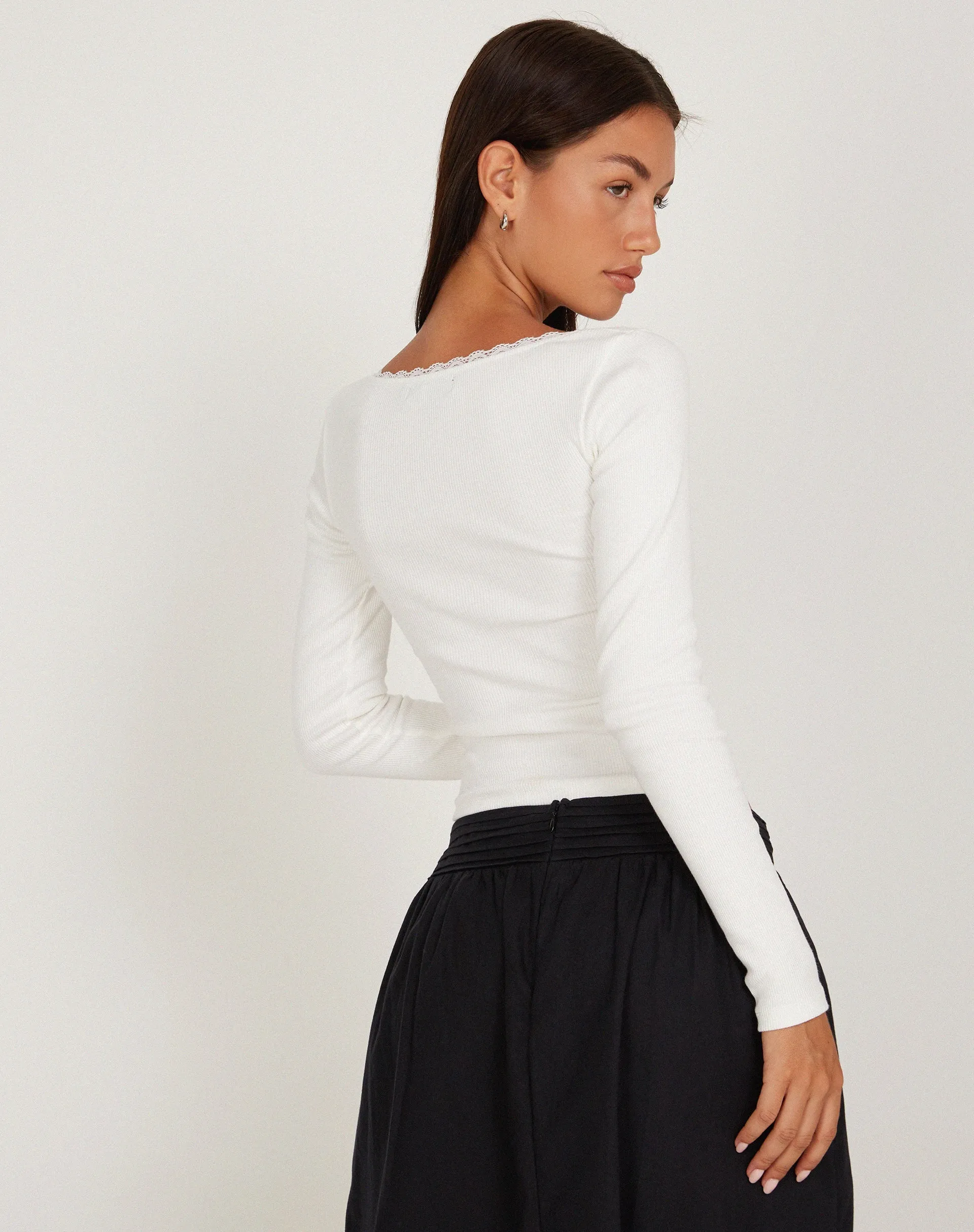 Bovita Long Sleeve Top in Rib White sold by Motel Rocks product image thumbnail 2