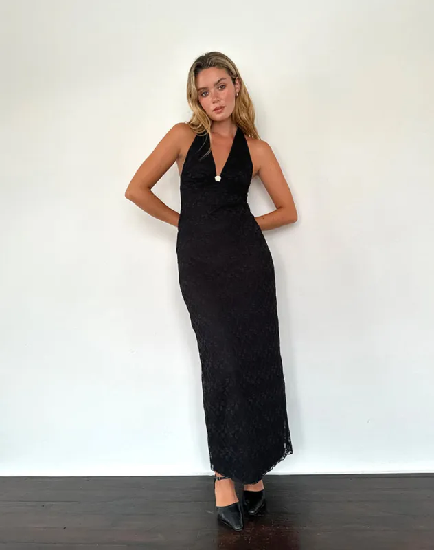 Atma Halterneck Maxi Dress in Canina Lace Black sold by Motel Rocks