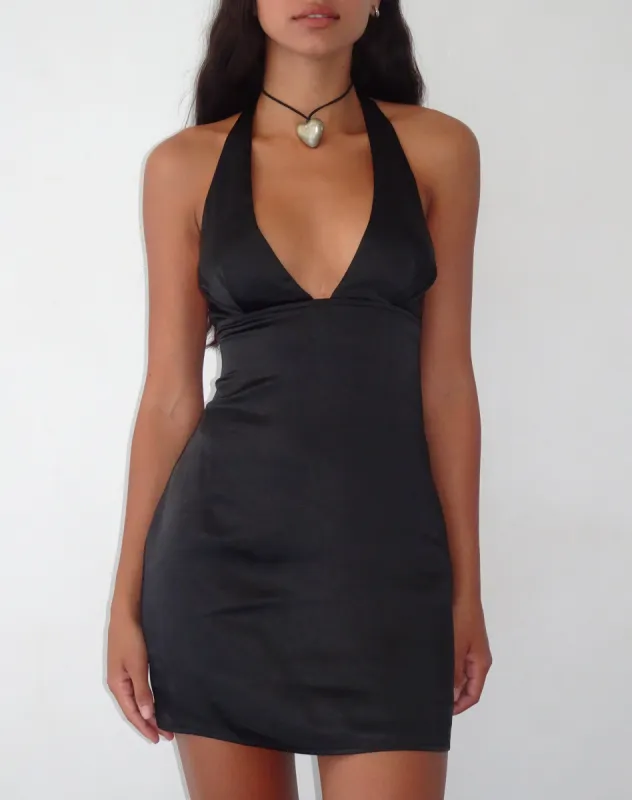 Coda Slip Dress in Satin Black sold by Motel Rocks