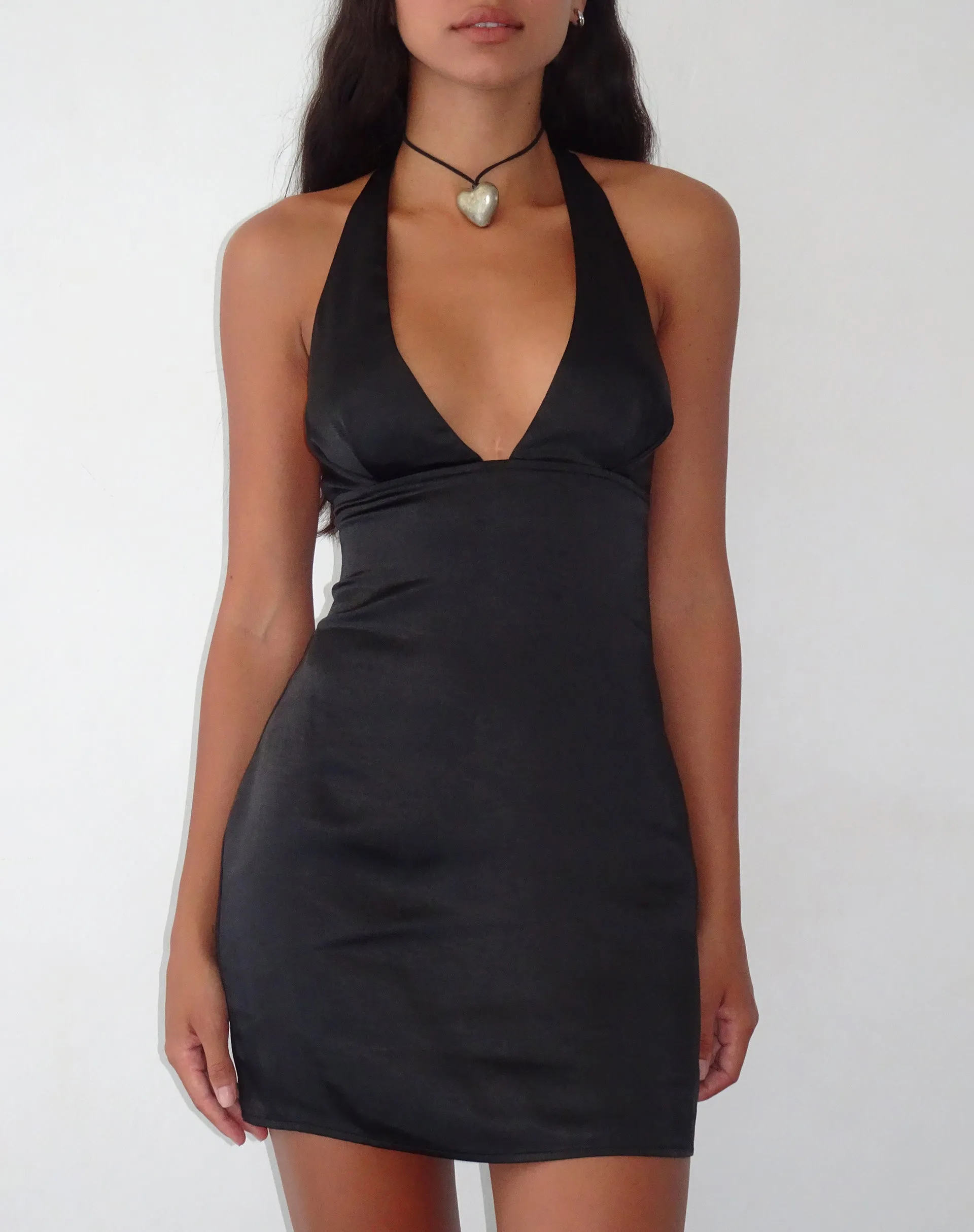 Coda Slip Dress in Satin Black sold by Motel Rocks