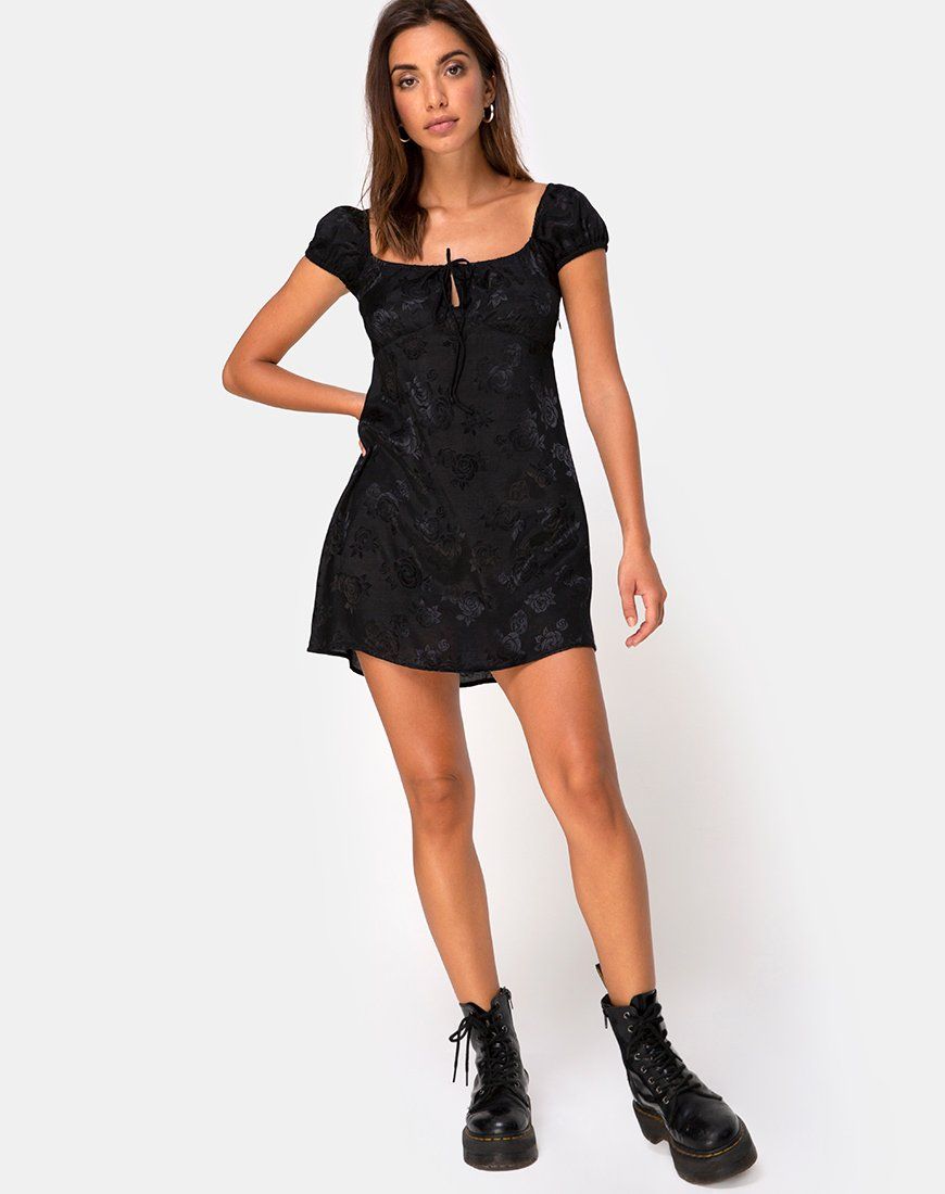Gaval Mini Dress in Satin Rose Black sold by Motel Rocks product image thumbnail 3