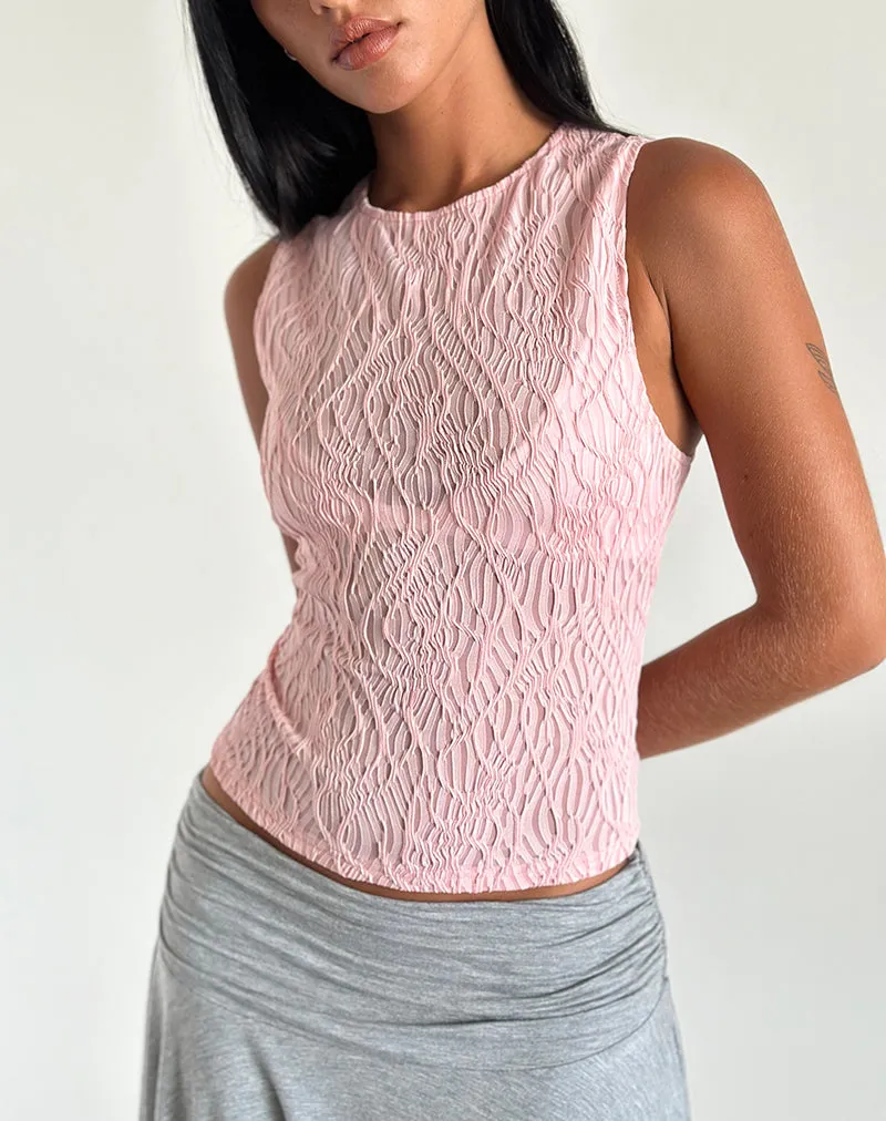 Monelo Textured Mesh Top in Sheer Pink sold by Motel Rocks