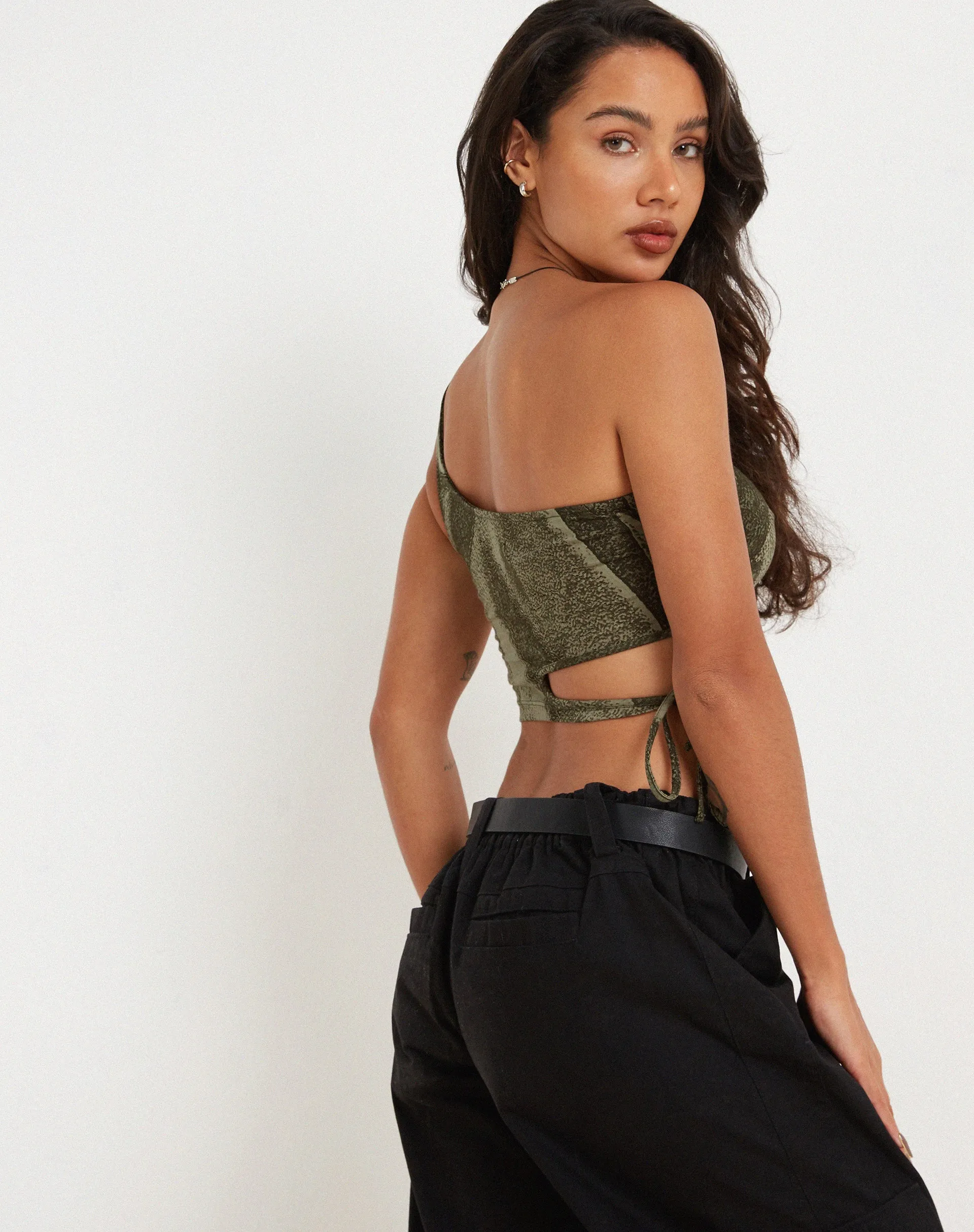 Romila Crop Top in Dystopian Crease Khaki sold by Motel Rocks product image thumbnail 3