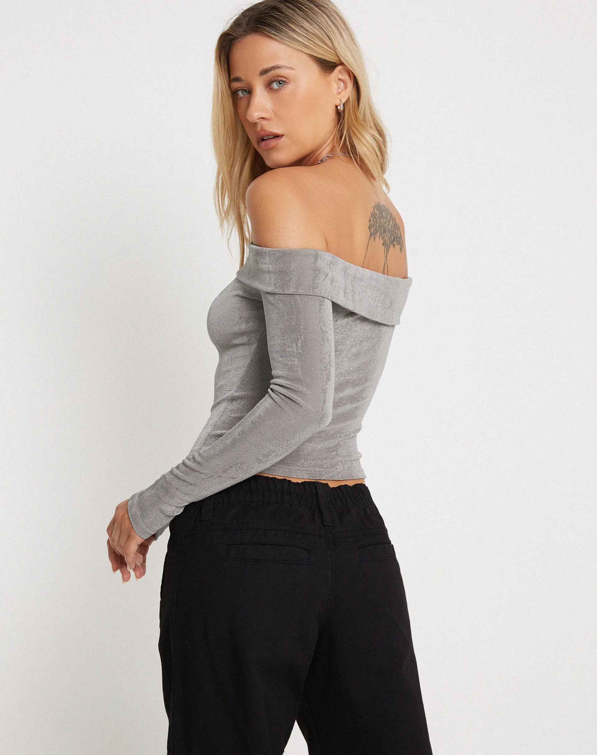 Nasari Bardot Top in Grey sold by Motel Rocks product image thumbnail 2