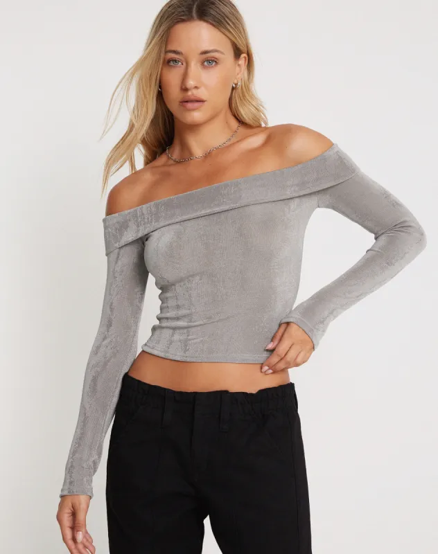 Nasari Bardot Top in Grey sold by Motel Rocks