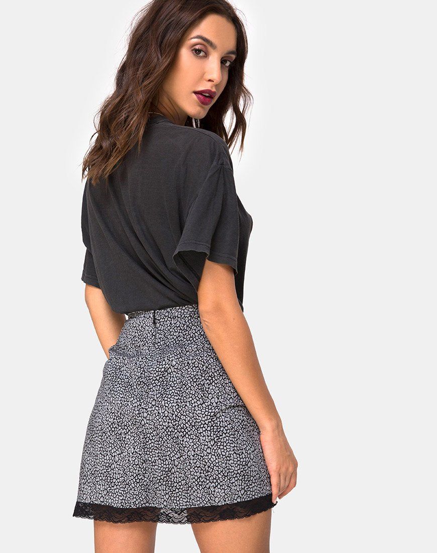 Urila Mini Skirt in Ditsy Leopard Grey sold by Motel Rocks product image thumbnail 2