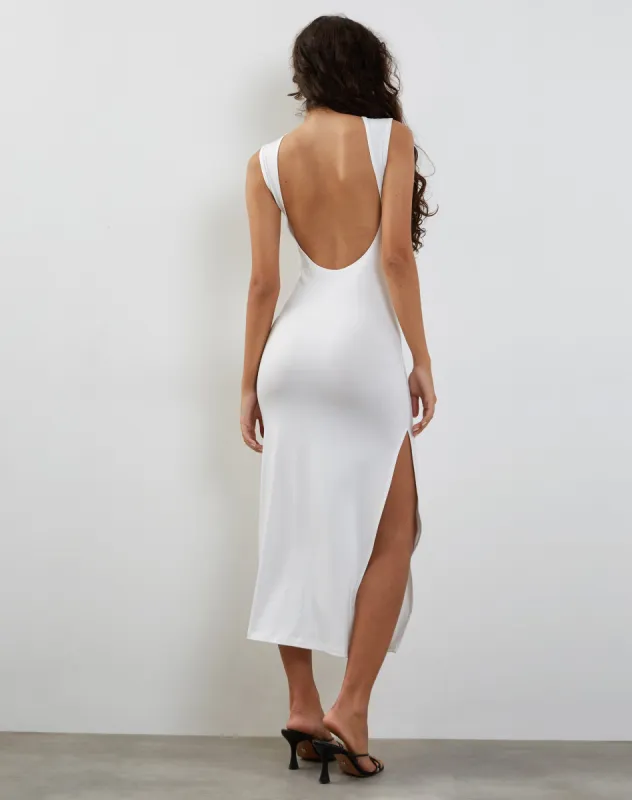 Lauryn Backless Maxi Dress in Sheer Jersey White sold by Motel Rocks