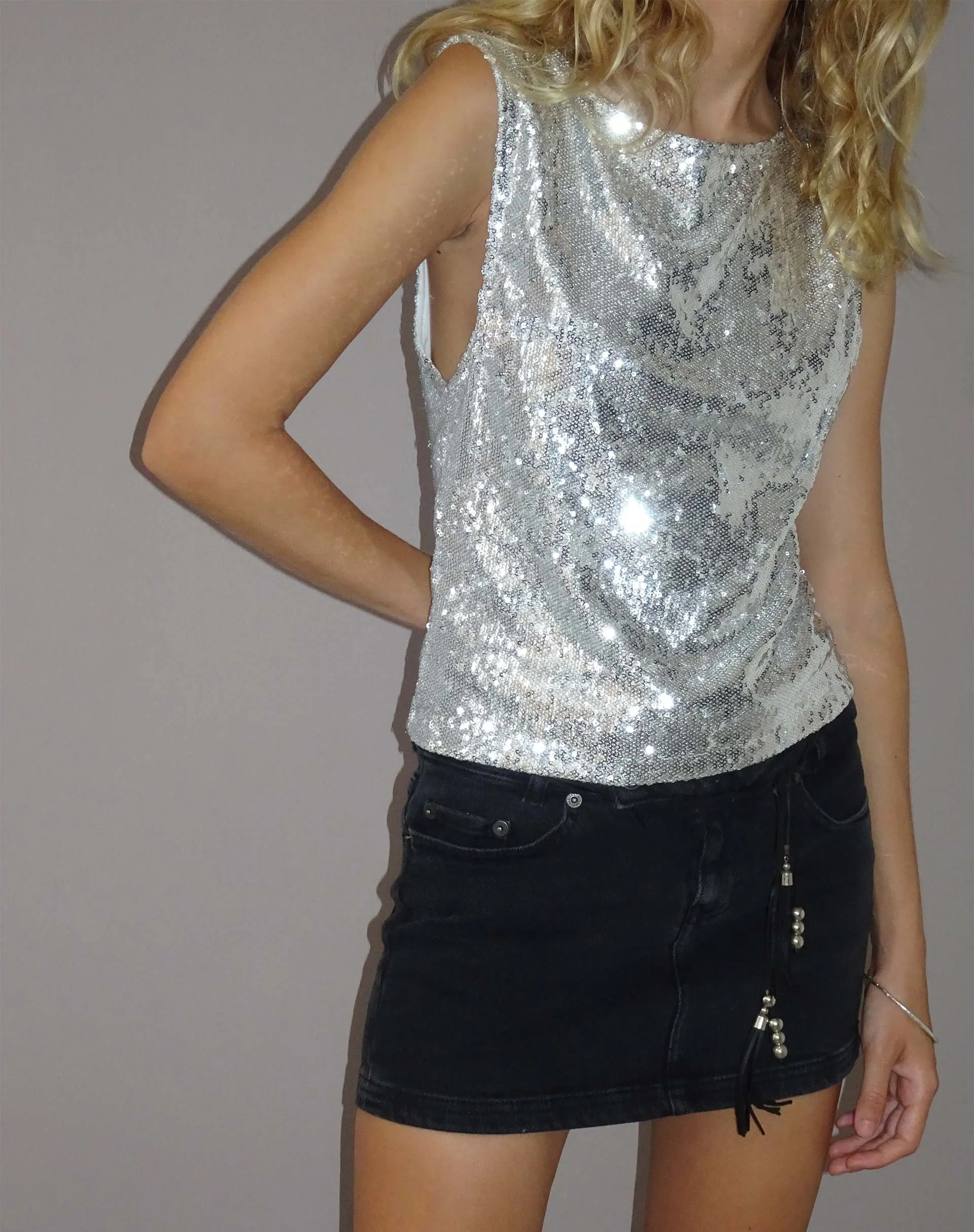 Hala Vest Top in Silver Chrome sold by Motel Rocks product image thumbnail 2