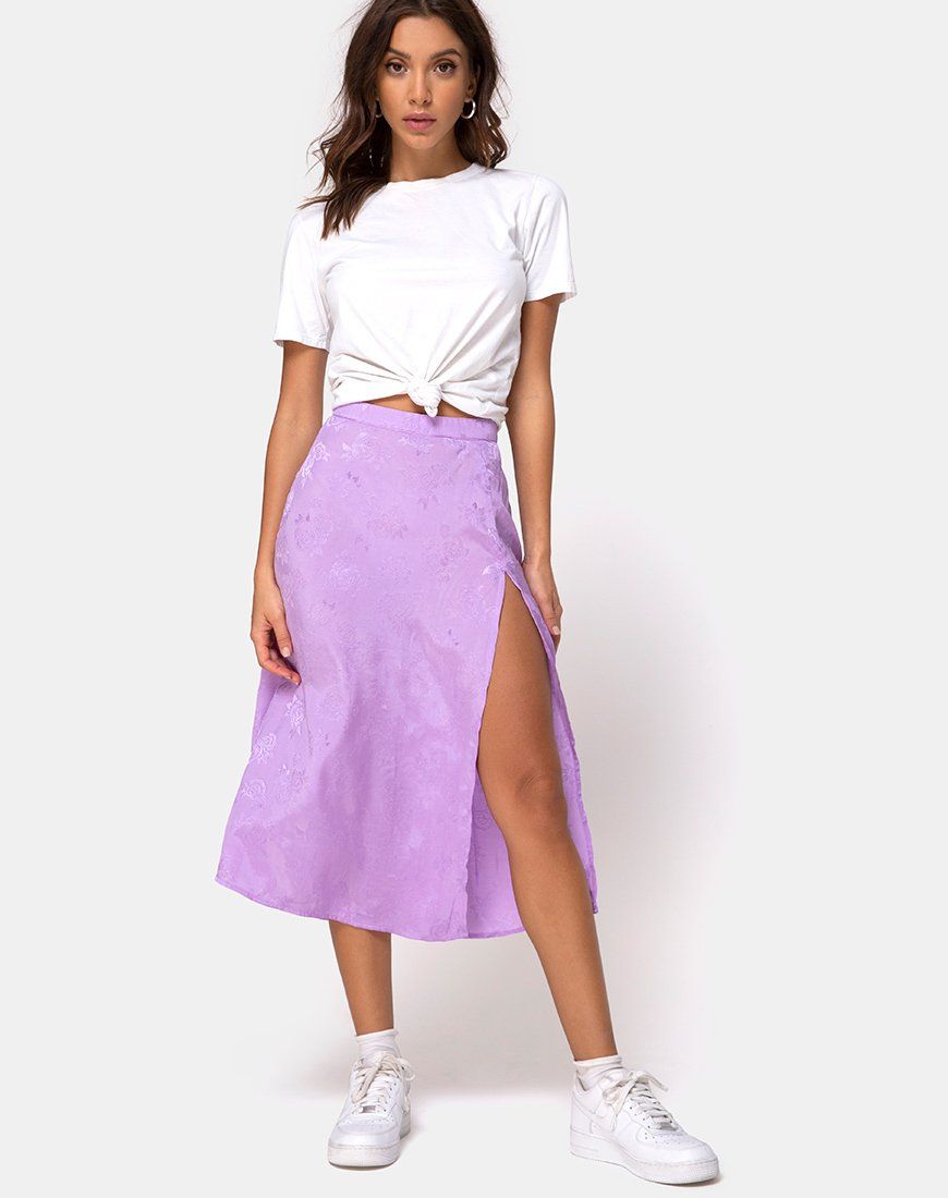 Saika Midi Skirt in Satin Rose Lilac sold by Motel Rocks product image thumbnail 3