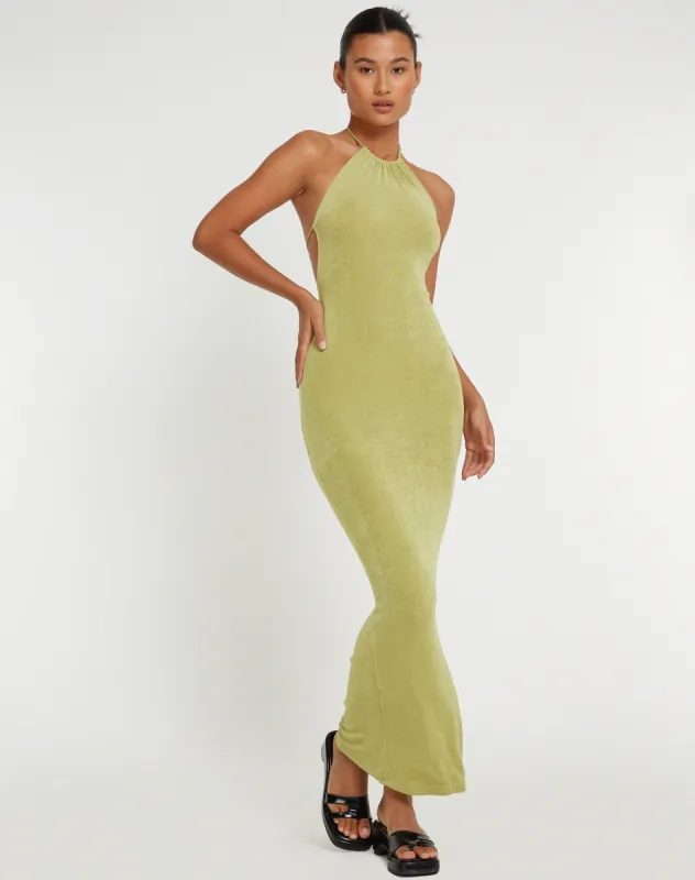 Virnilia Halterneck Maxi Dress in Lime sold by Motel Rocks