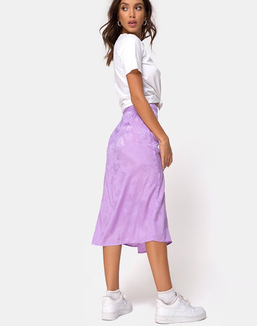 Saika Midi Skirt in Satin Rose Lilac sold by Motel Rocks product image thumbnail 2