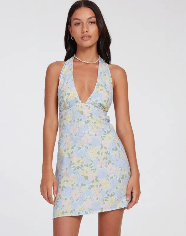 Leana Mini Dress in Washed Out Pastel Floral sold by Motel Rocks