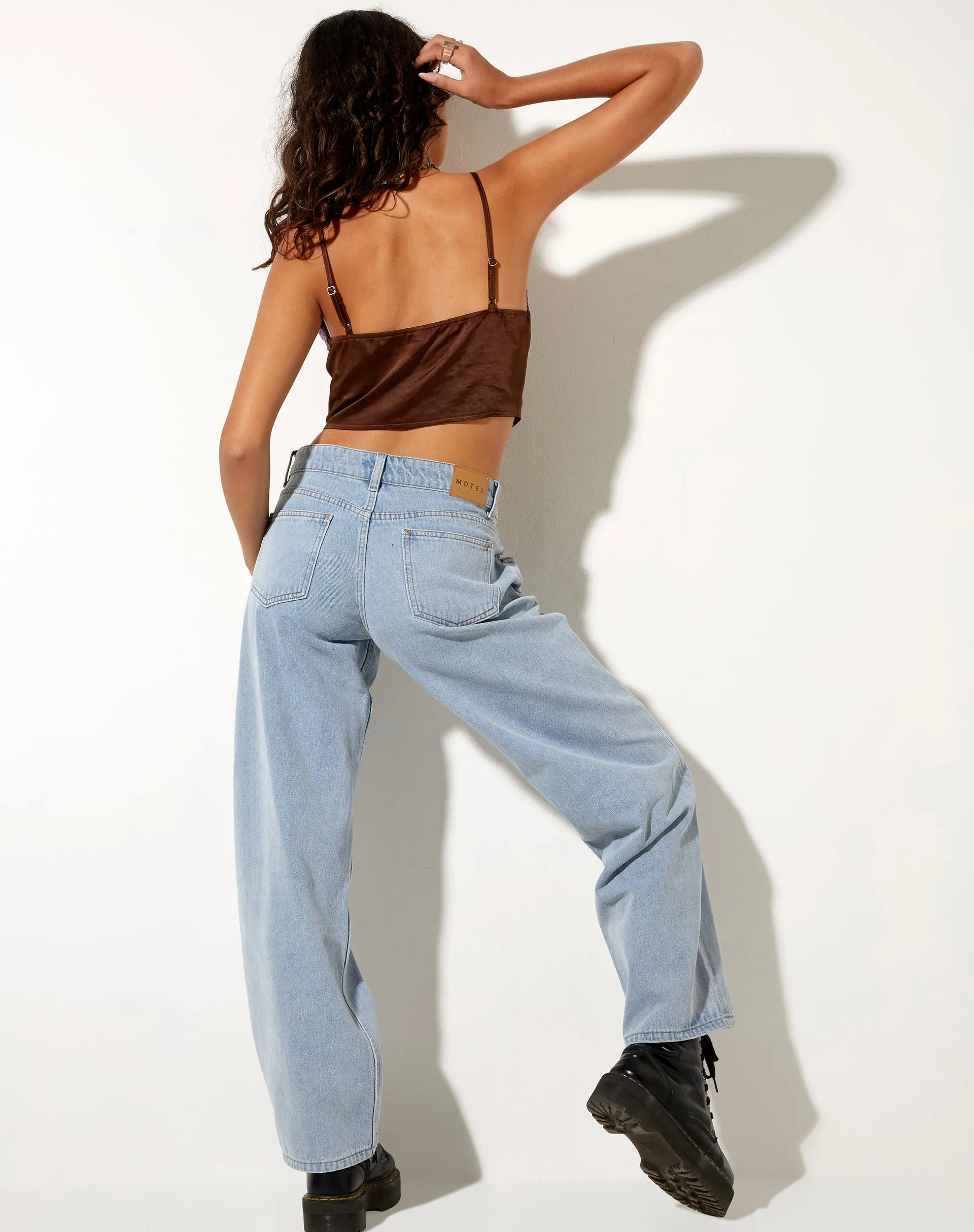 Yanaka Crop Top in Satin Chocolate with Violet Lace sold by Motel Rocks product image thumbnail 5