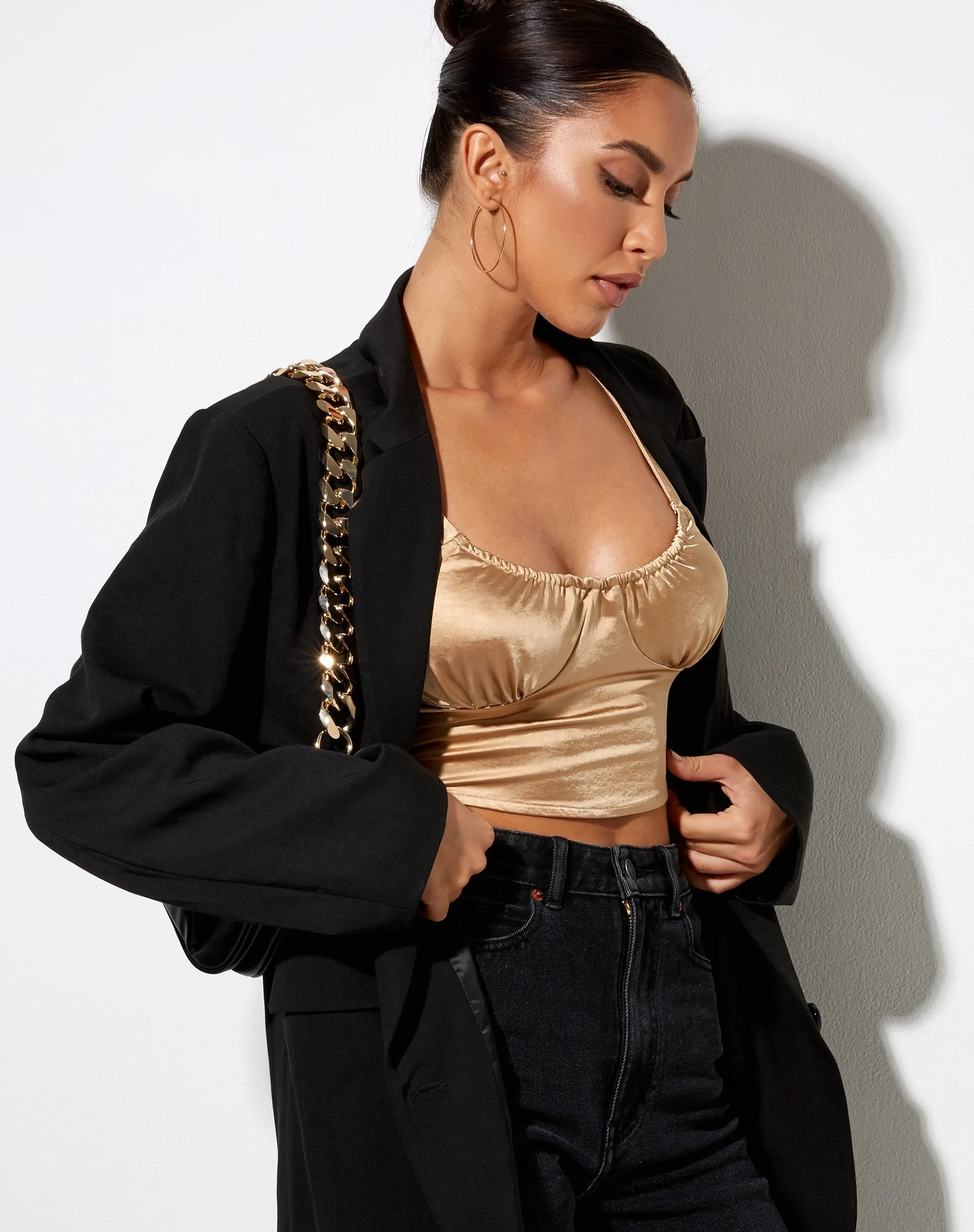 Gladis Vest Top in Satin Golden Sand sold by Motel Rocks product image thumbnail 4