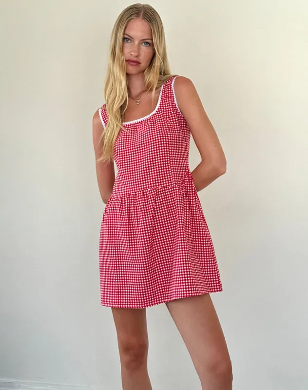 Leshi Mini Dress in Red Gingham sold by Motel Rocks
